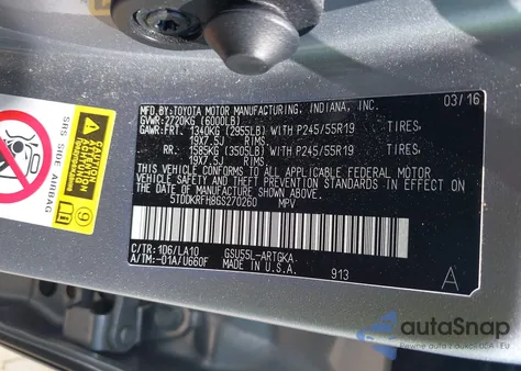 2016 Toyota Highlander Limited V6 from USA, damaged, VIN 5TDDKRFH8GS270260